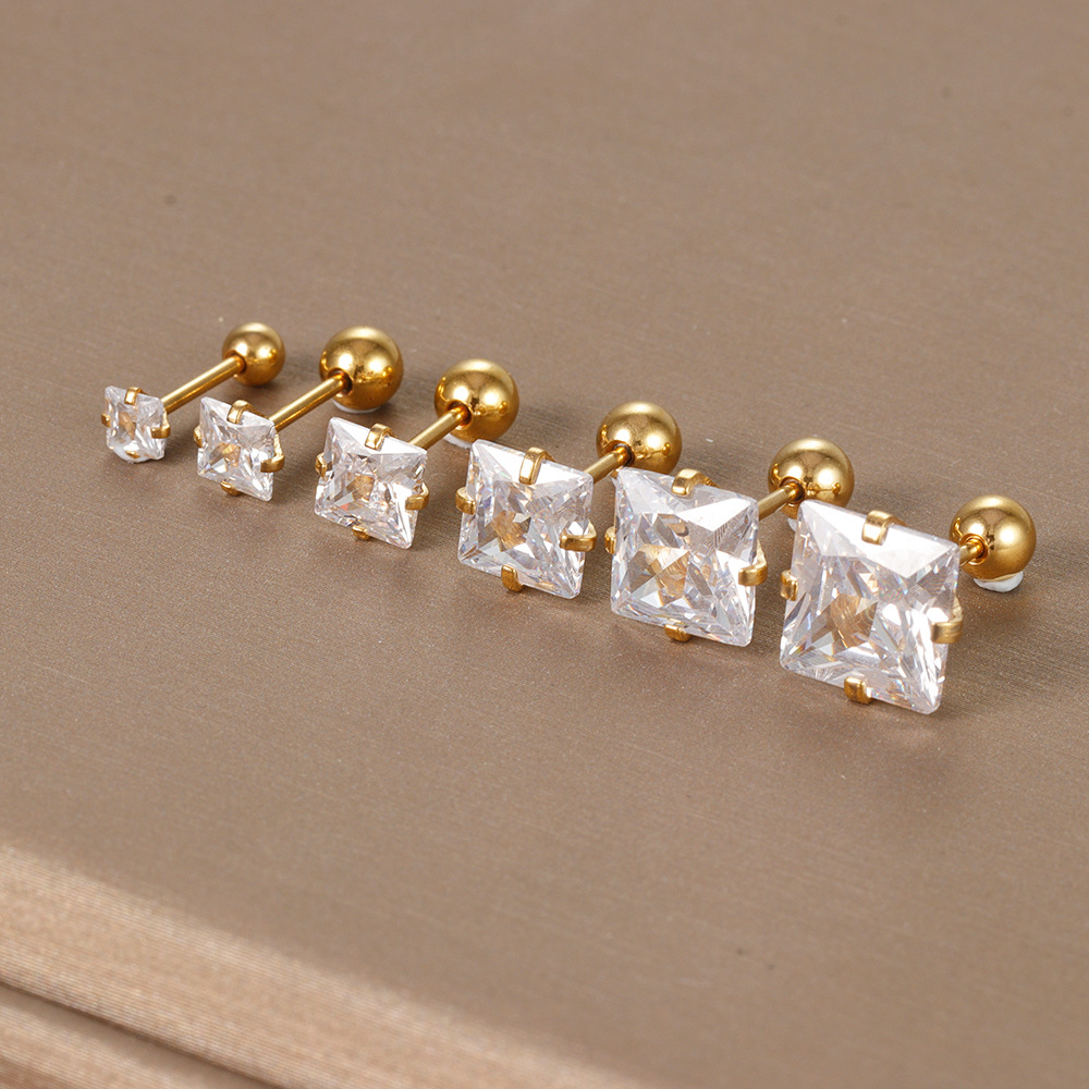 5g Weight straight barbell Piercing needle type Zircon Inlay Material Ear Studs Classification 1 Piece Quantity Daily, Street Occasion Stainless Steel Material Square Pattern Women's Gender Plating, Inlay Design Simple Style Style 1 Piece Simple Style Square Plating Inlay Stainless Steel Zircon Ear Studs 1