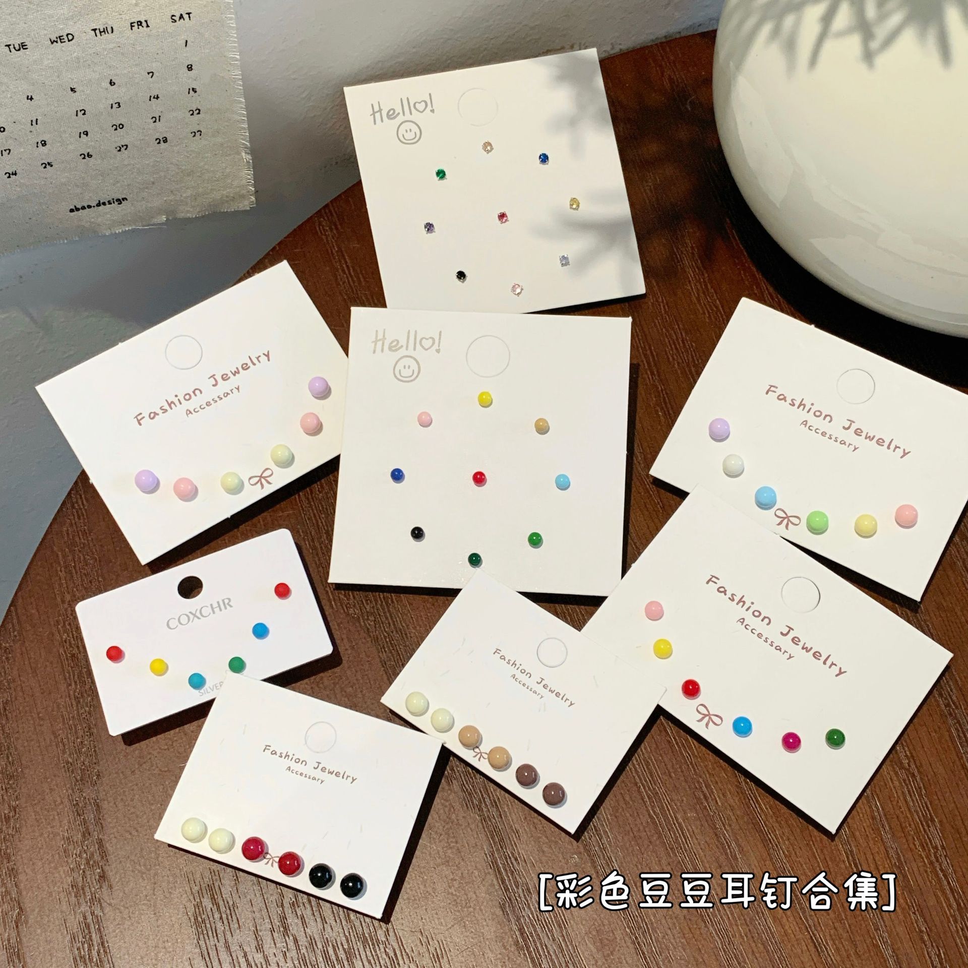 colorful mini dripping oil bean-shaped stud earrings suit female silver needle ear-caring ear bone stud small student all-match earrings
