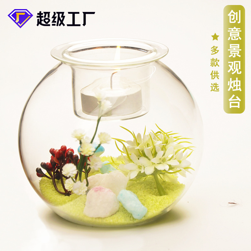 European-style creative transparent glass candle holder landscape candle holder fashionable home decor birthday gift