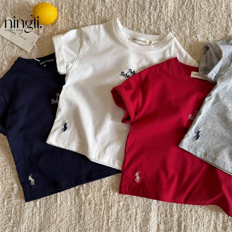 Lime Children's Short-sleeved 25 Summer Japanese Style Trendy Brand Red Embroidered Letter Baby Base Shirt Children's T-shirt