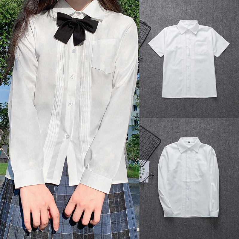 Zhuobei Clothing Jk Uniform Pointed Collar Front Accordion Pleated Shirt White Milk White Black Short Sleeve Long Sleeve Turn-Down Collar School