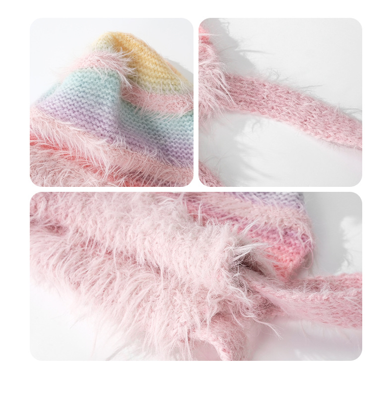 Cappello di lana lavorato a maglia con lacci, protezione per le orecchie, autunno e inverno, colore sfumato, a righe, caldo, in peluche, da donna_voghion.com
