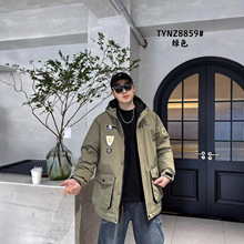 藤业大码男装2025冬季新款简约小标款连帽百搭300斤大码羽绒棉服