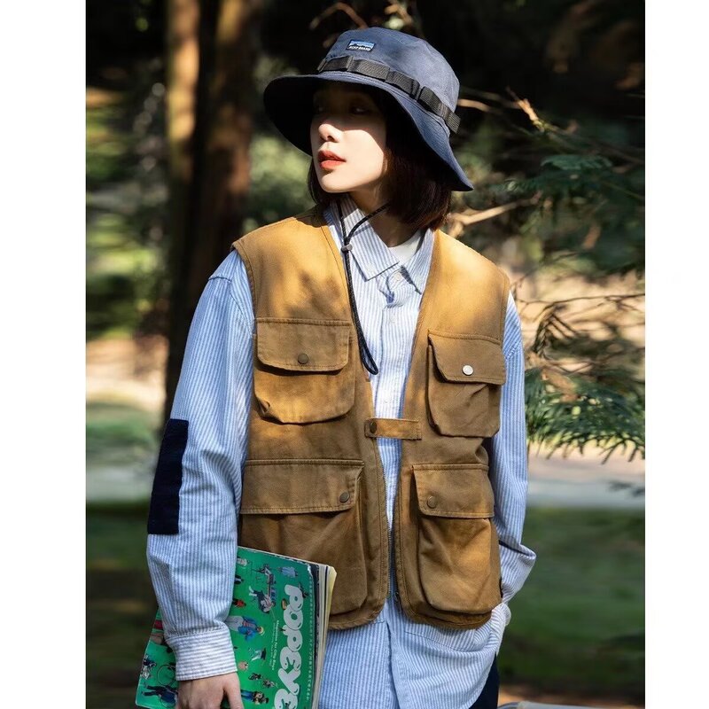 2026 Group Workwear Cross-Border Work Vest for Men and Women, Customizable with Logo, Japanese Style Multi-Pocket Vest