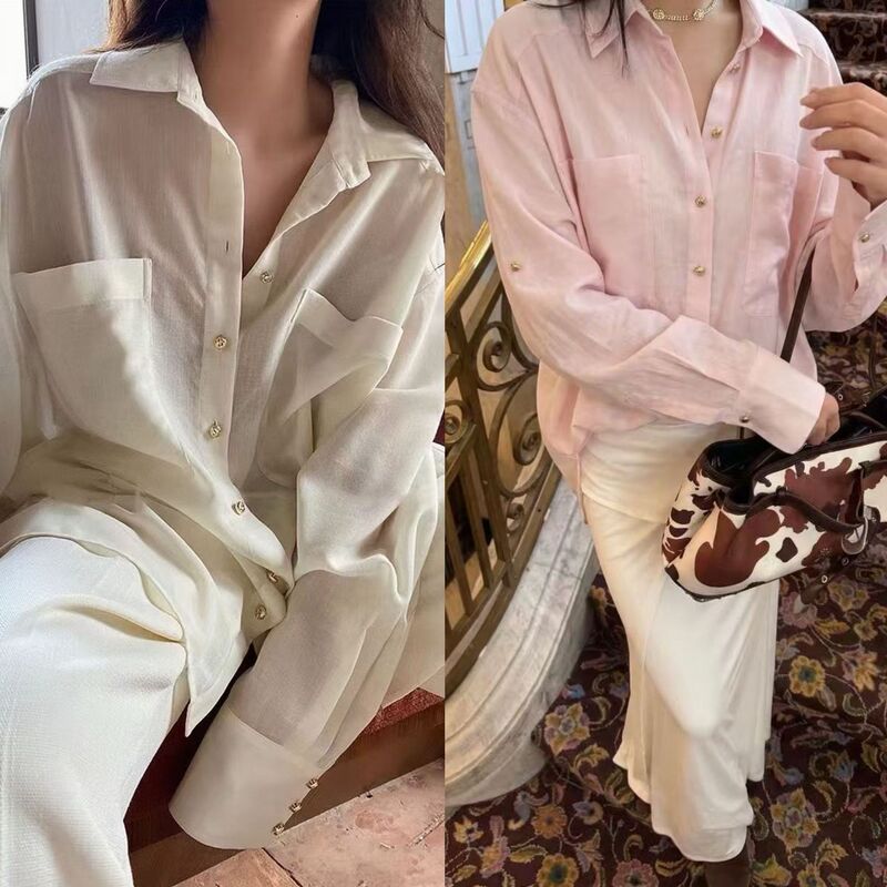 [Featured Product] Yuran 26 Spring/Summer New Collection: Color-Spun Linen Mushroom Button Double-Pocket Design Oversized Long-Sleeve Shirt