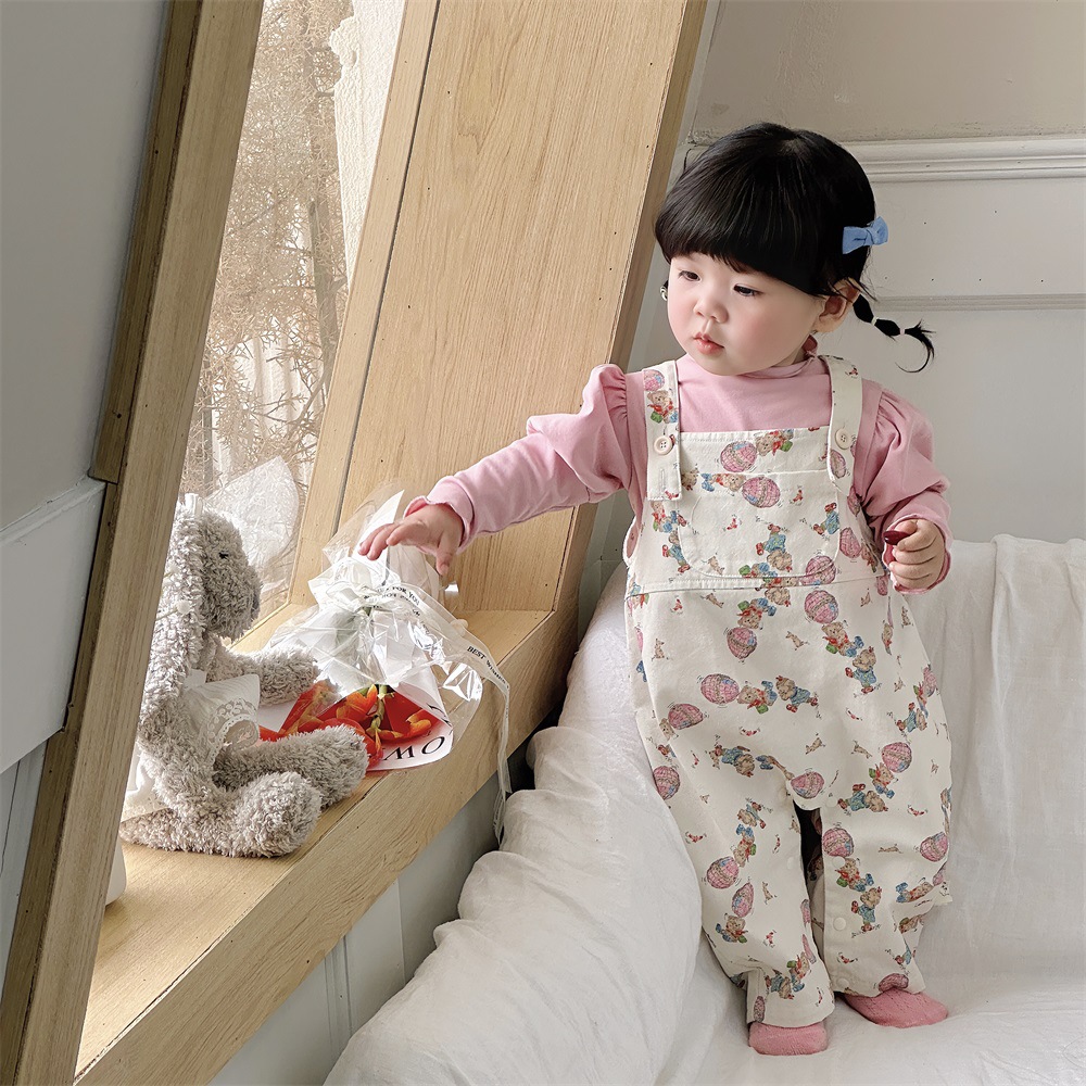 2024 primavera nueva ropa de una pieza para bebés femeninos, marea de dopamina, uso de monos para niños pequeños, ropa de salida de estilo occidental de estilo coreano