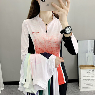 Quick-Drying Clothes Women's Long-Sleeved T-Shirt Standing Collar Thin Outdoor Sports Sunscreen All-Match Elastic Sweat-Absorbing Breathable Mountaineering Top