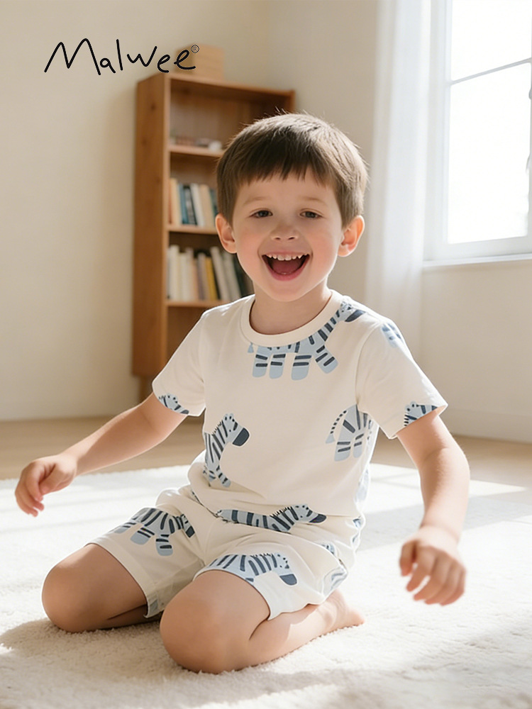 Malwee transfronterizo pijamas de niños verano nuevo lindo niño cuello redondo manga corta Europa y Estados Unidos juego casual para niños
