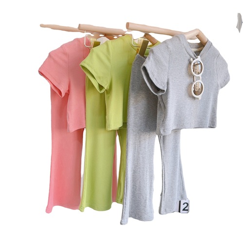 Fashionable Children's Clothing 2024 Summer Set for Girls Korean Style Casual Soft Short-Sleeve T-Shirt Top Two-Piece Set for Baby Girls