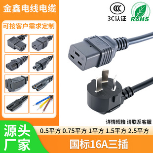 National Standard 16A Three-Plug Power Cord C19 16A Suffix Connection Cable High-Power Machine Equipment Electrical Plug Cable