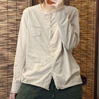 纯色长袖T恤女 简约文艺圆领卷边设计显瘦百搭宽松套头上衣9719
