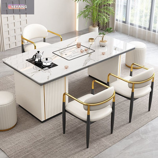 Light Luxury Simple Rock Board Tea Table and Chair Combination Balcony Office Modern Small Coffee Table Kettle Slab Tea Table Integrated