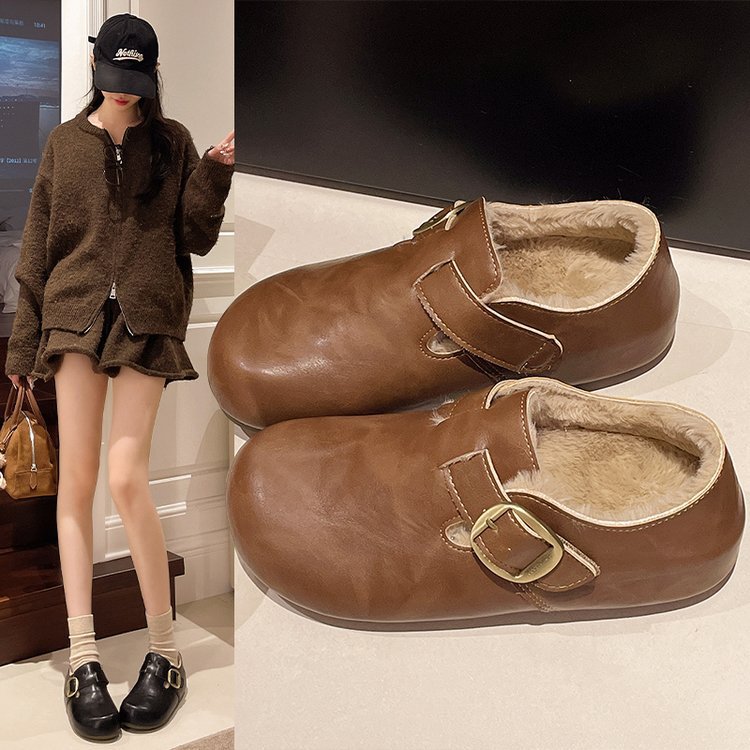 加绒内增高勃肯小皮鞋女秋冬季新款巨好看时尚爆款百搭休闲单鞋子