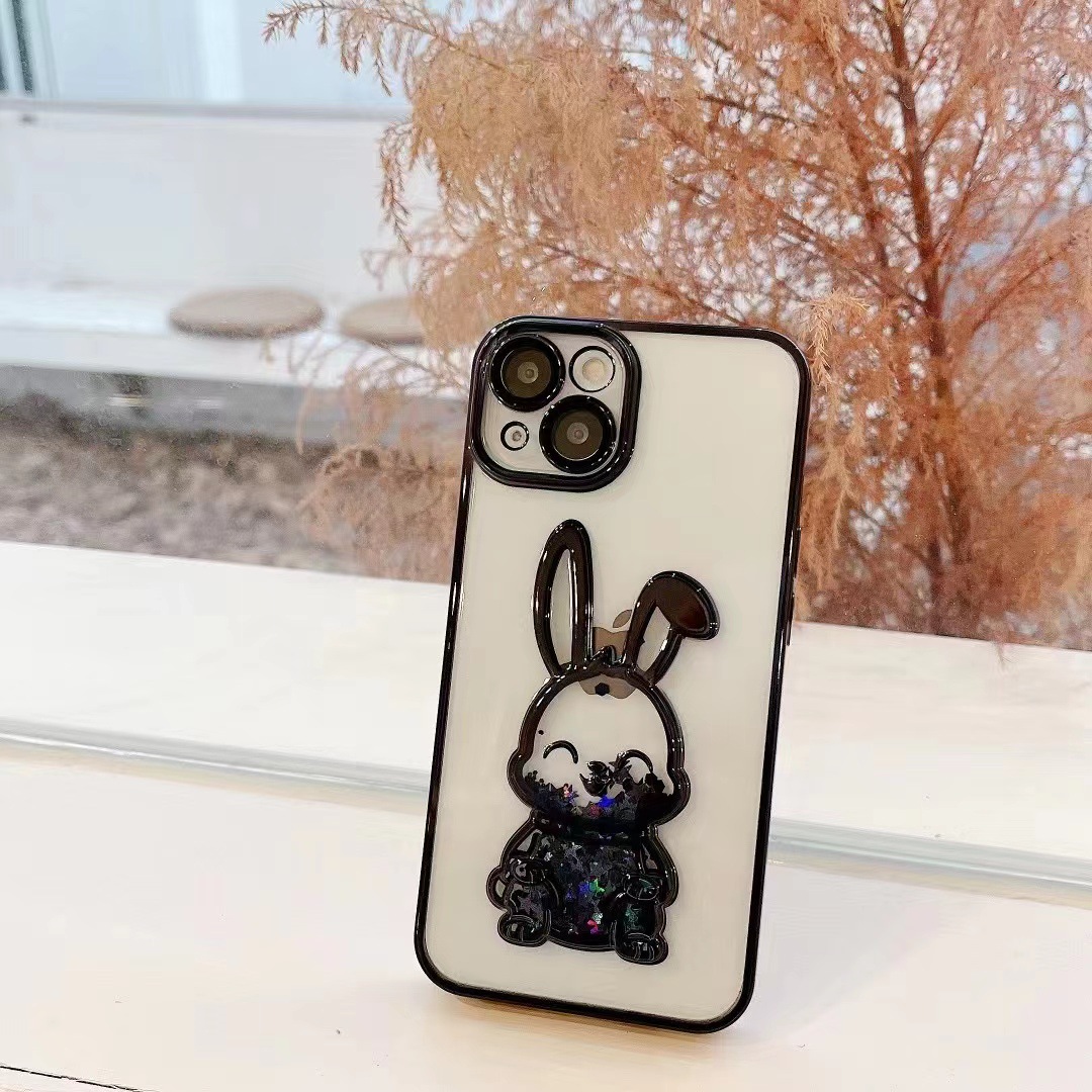 Glitter Quicksand conejo iphone15 electrochapado caja del teléfono para Apple 13pro para Apple 12/11 estéreo suave 14