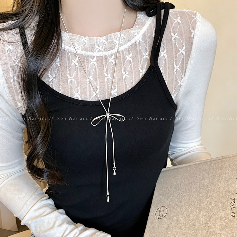 Necklace with bow with tassels, silver 2293 sample