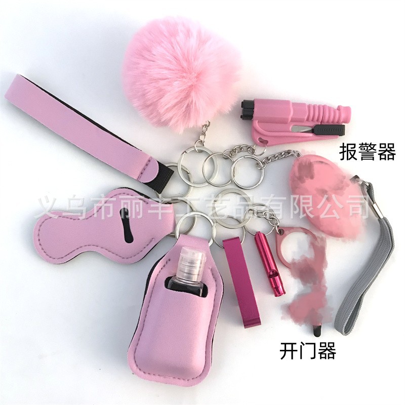 Llavero de muñeca de espejo cruzado Juego de 10 piezas Bolsa de desinfectante de manos para mujer Llavero de alarma de aluminio