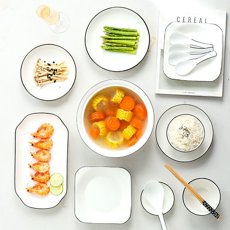Tazón de estilo europeo plato traje hogar plato de sopa de fideos plato de porcelana Jingdezhen tazón de fuente palillos Dispositivo de cerámica comer plato vajilla porcelana