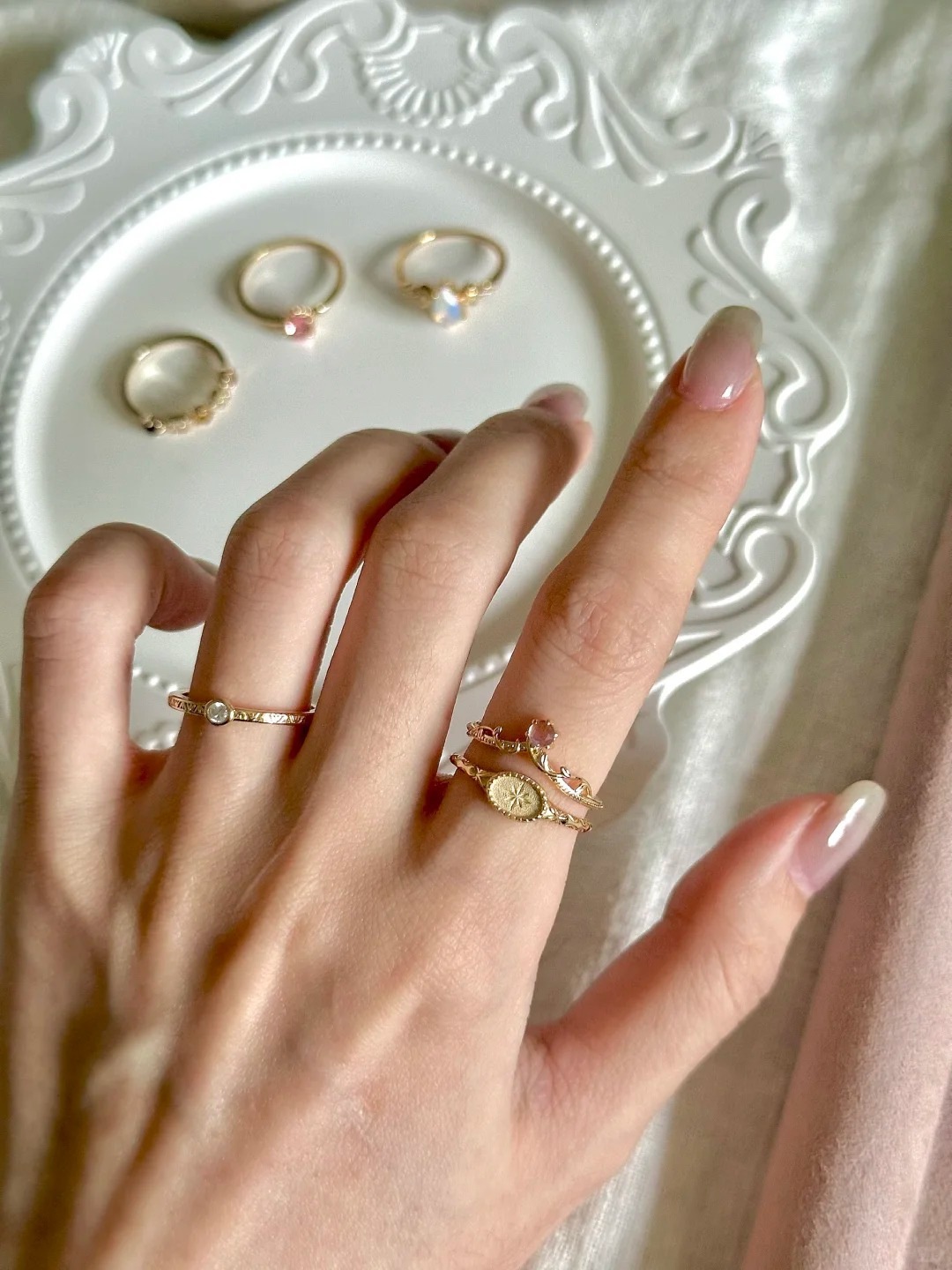 S925 Sterling Silver Gold Plated Adjustable Ring For Women_voghion.com