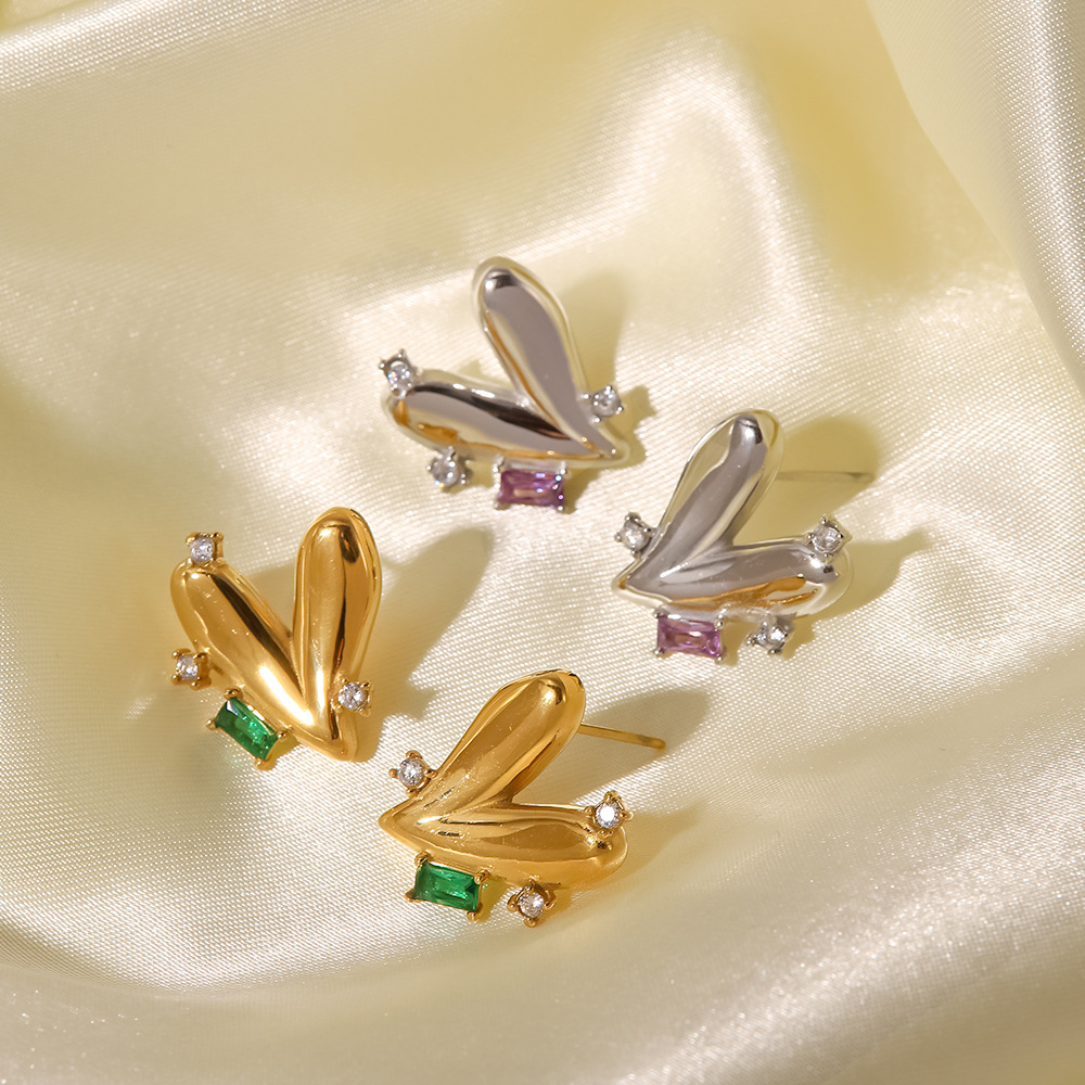 Fashion Heart Shape Stainless Steel Ear Studs Plating Zircon Stainless Steel Earrings