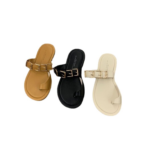 Toe slippers for women's summer outer wear 2024 new French style high-end sandals and slippers, fashionable retro beach slippers