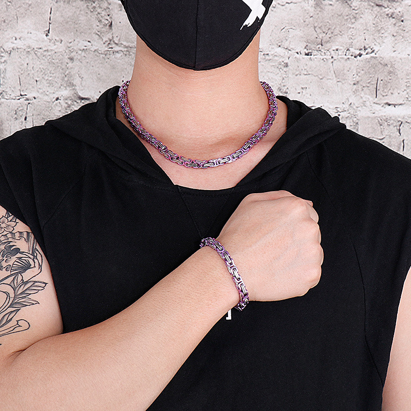 Hip-Hop Geometric Solid Color Titanium Steel Spray Paint Men's Bracelets Men's Chain Bracelets display picture 7