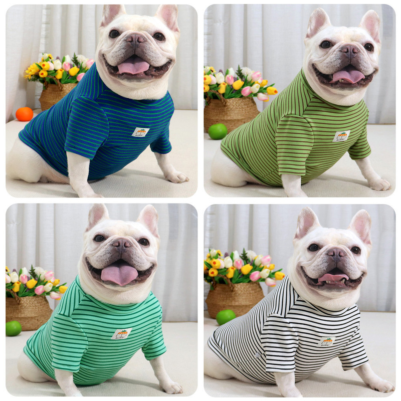 Dog super elastic bottoming shirt color stripes autumn and winter brushed thickened fabric elastic stripes control fat dog clothes Dog super elastic bottoming shirt color stripes autumn and winter brushed thickened fabric elastic stripes control fat dog clothes