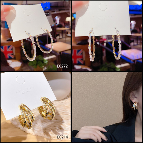 Flash diamond exaggerated geometric hoop earrings female European and American celebrities zircon earrings 925 silver needle high-end earrings wholesale