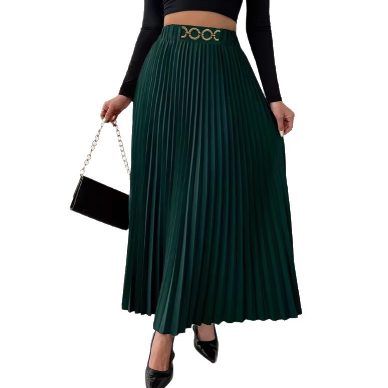 Vêtements pour femmes - Nouvelle jupe midi plissée polyvalente - Taille haute - Coupe trapèze_voghion.com