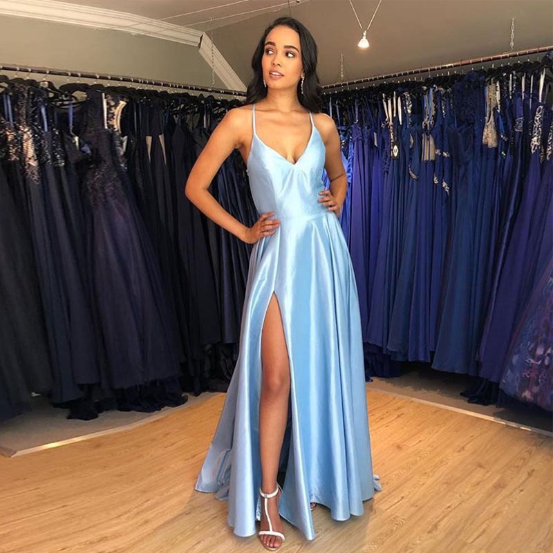 Vestido de noche europeo y americano para comercio exterior, estilo Amazon y AliExpress, sexy, con abertura, cuello en V, sencillo y elegante.