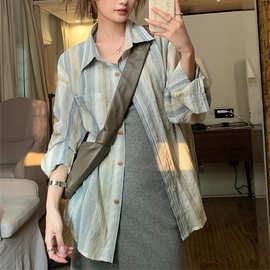 慵懒风防晒衬衫上衣女春秋韩版宽松盐系外搭开衫百搭薄款港风外套