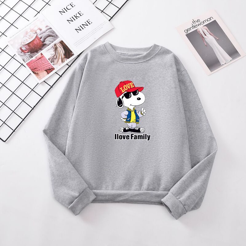 Shrimp skin Autumn and Winter Snoopy creative cartoon cross-border foreign trade fleece-lined sweater loose all-match fashion brand casual women Shrimp skin Autumn and Winter Snoopy creative cartoon cross-border foreign trade fleece-lined sweater loose all-match fashion brand casual women