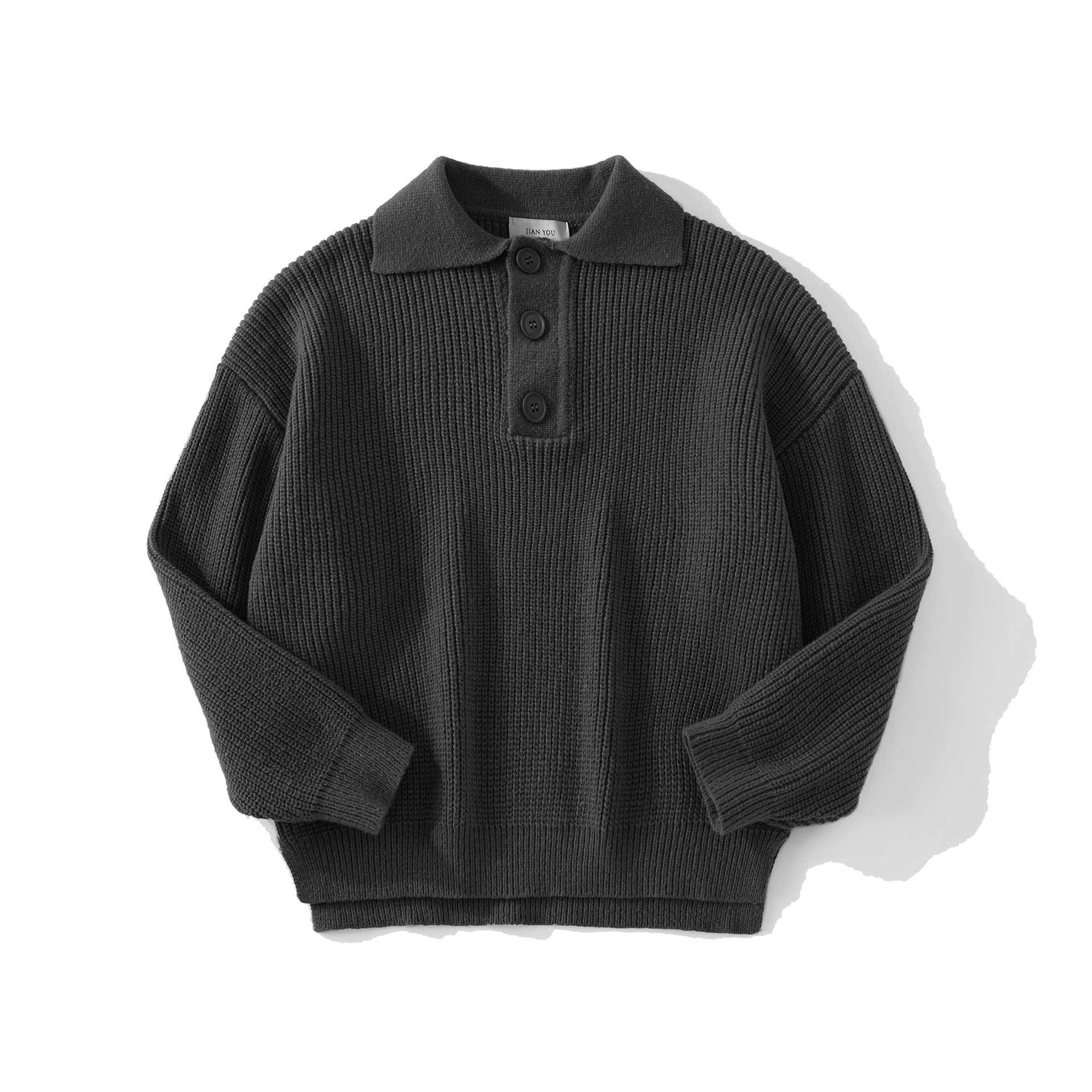 Men's Plus Size Polo Knit Sweater With Split Hem, Breathable & Stretchable Long Sleeve Shirt, Casual Loose Fit Pullover For Autumn Winter_voghion.com