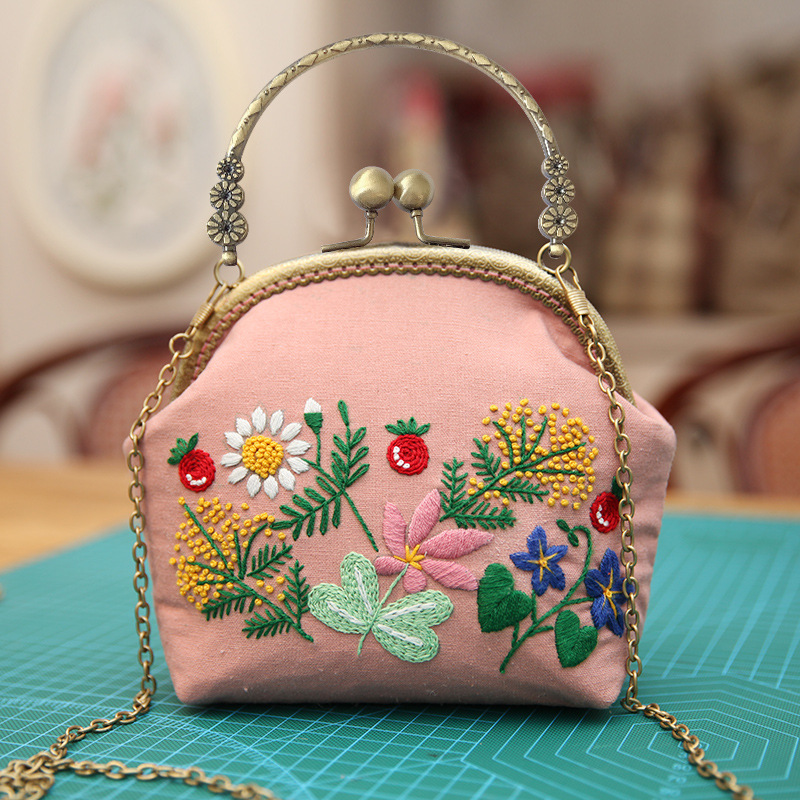 Bolso de mano bordado DIY, con estructura metálica, estilo Lu, artesanal, al por mayor