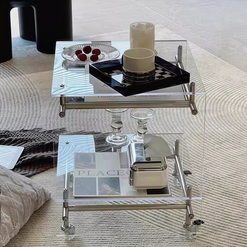 Acrylic Side Table, Light Luxury and High-End Trolley, Living Room, Second-Hand Small Coffee Table, Mobile Bedside Table, Internet Celebrity Transparent Corner Table