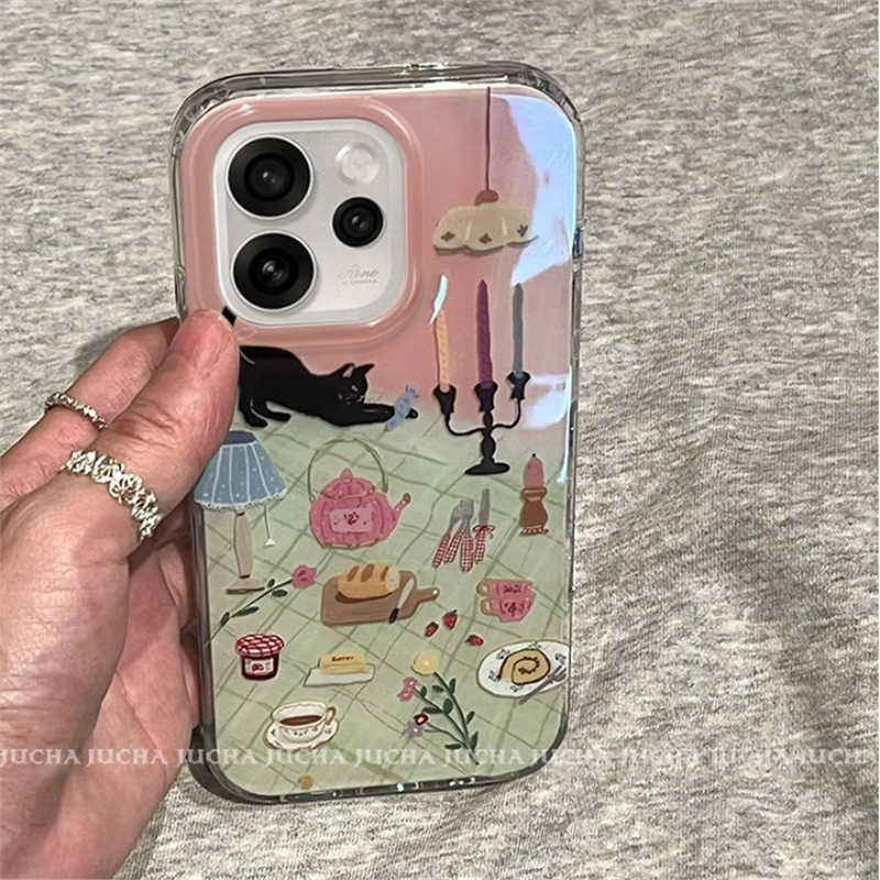 Aplicable a opporeno15 caso de teléfono móvil de alta calidad nuevo tipo OPPO Oreno15pro casa de gato de dibujos animados