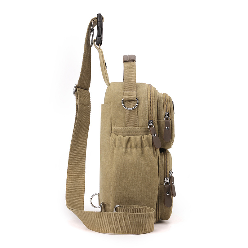 2024 Bolso de pecho de lona retro de moda para hombre nuevo transfronterizo Bolso de mensajero para hombre multifuncional al aire libre de gran capacidad