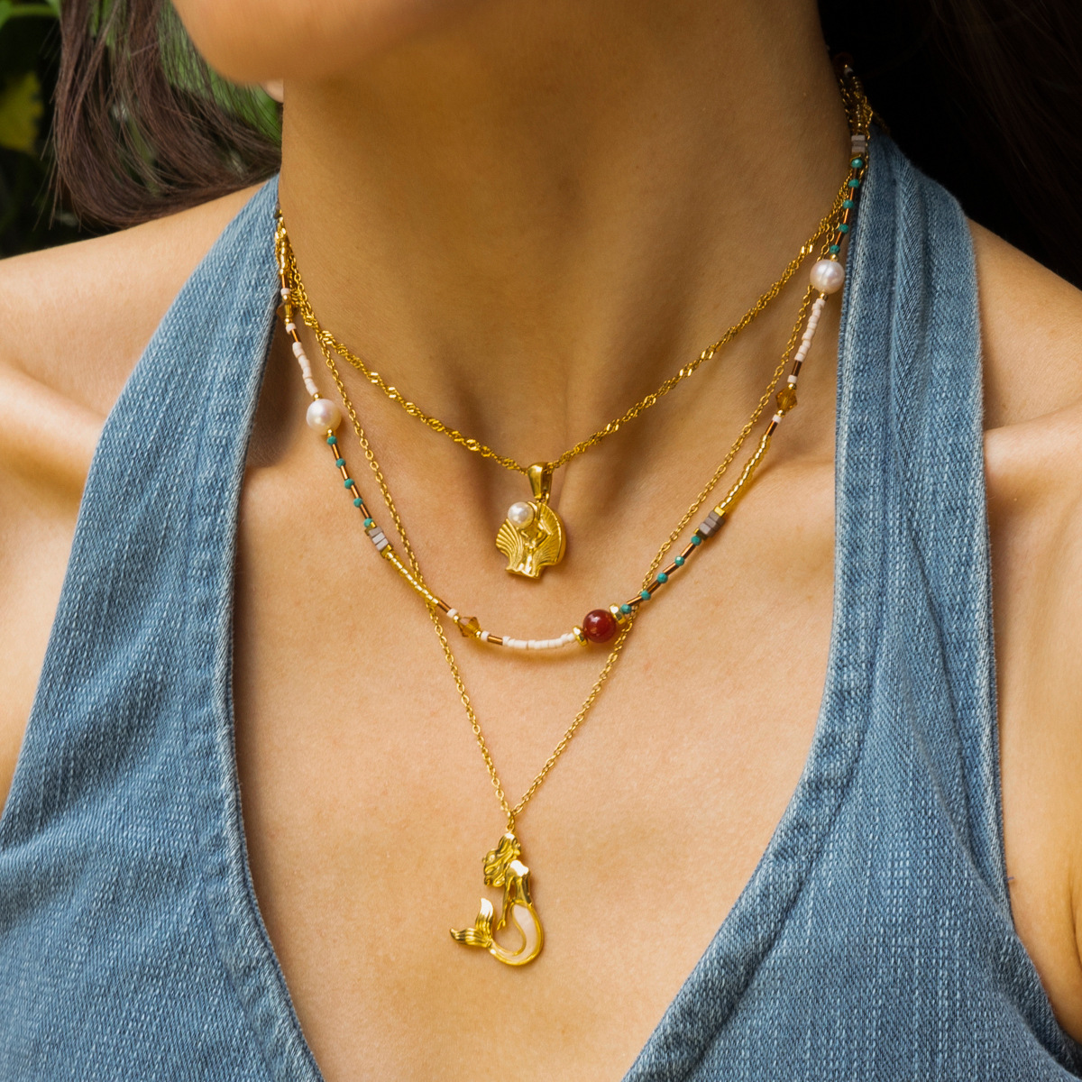 Collar de acero inoxidable de la UE y los Estados Unidos, collar de sirena de mar profundo de titanio, joyas transfronterizas no desvanecidas image 1