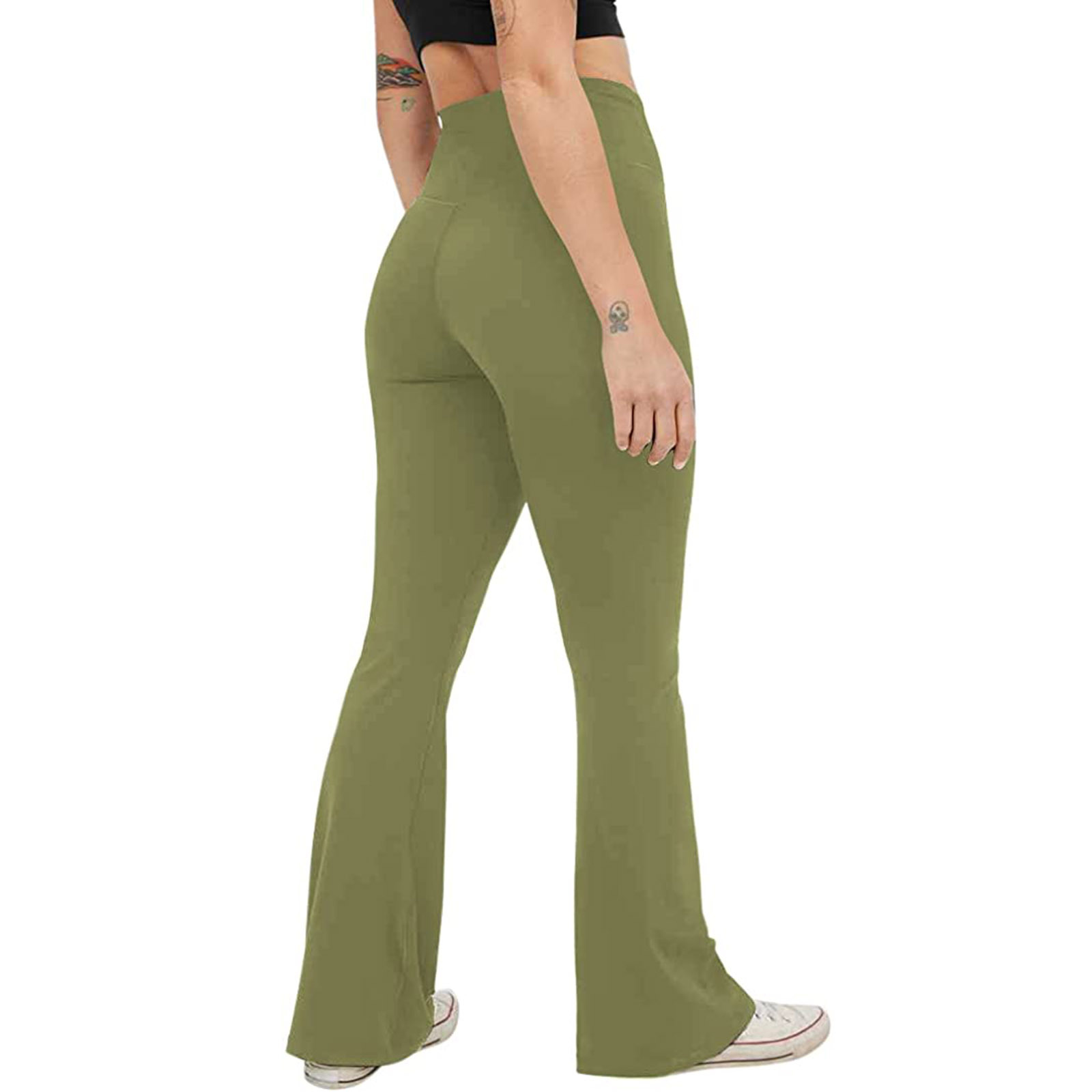 Ropa de mujer Nuevos pantalones de yoga acampanados deportivos casuales con cintura alta en forma de V para mujer XY840 color sólido_voghion.com
