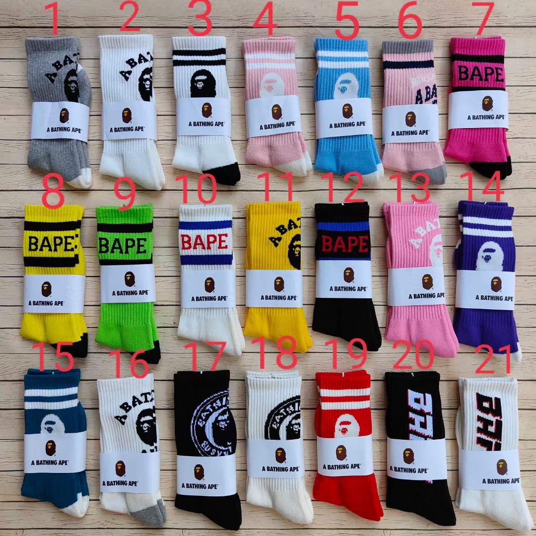 Japanese Bape head towel bottom socks men and women color sports socks tide brand long tube skateboard socks wholesale