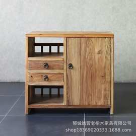 复古老榆木茶水柜阳台可移动禅意烧水茶台实木办公室小型茶叶柜