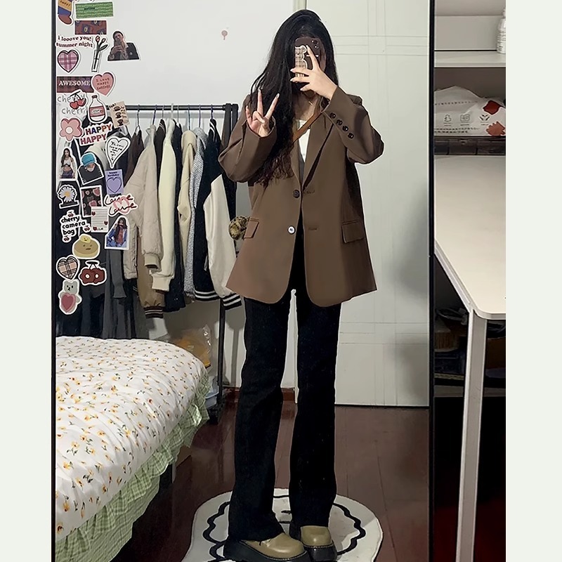 咖色西装外套女小个子2025秋季新款韩版休闲宽松显瘦高级感西服|undefined