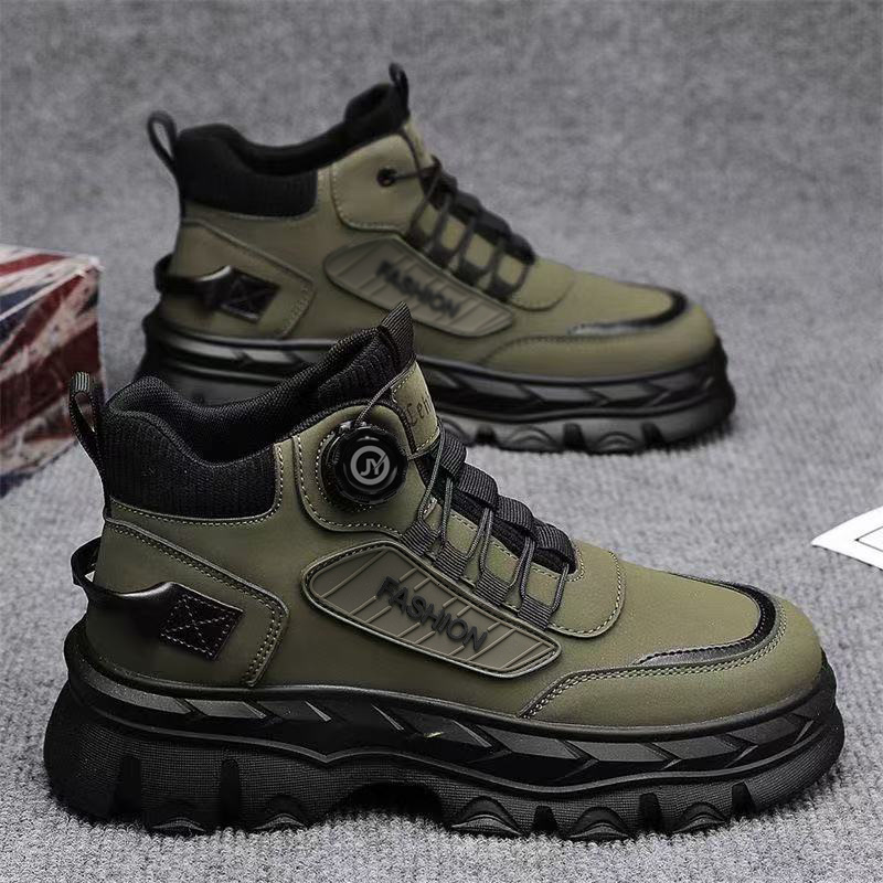 Zapatos masculinos de seguro laboral nuevos zapatos de alta ayuda en otoño hombres estilo británico retro botas cortas con suelas gruesas botas Martin moda masculina