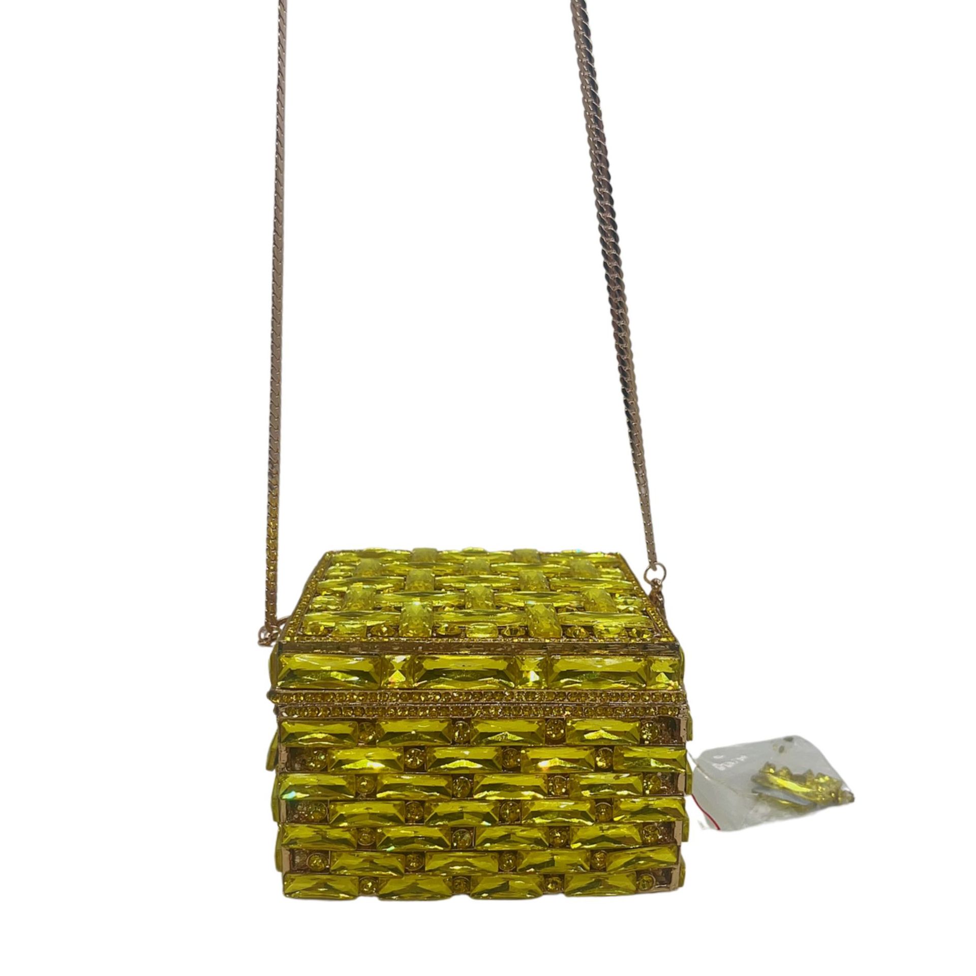 Túi clutch nữ đính kim cương dáng hộp vuông nhỏ dự tiệc — Nền vàng kim cương trắng, Vàng AB, Bạc AB, Màu bạc chi tiết 22