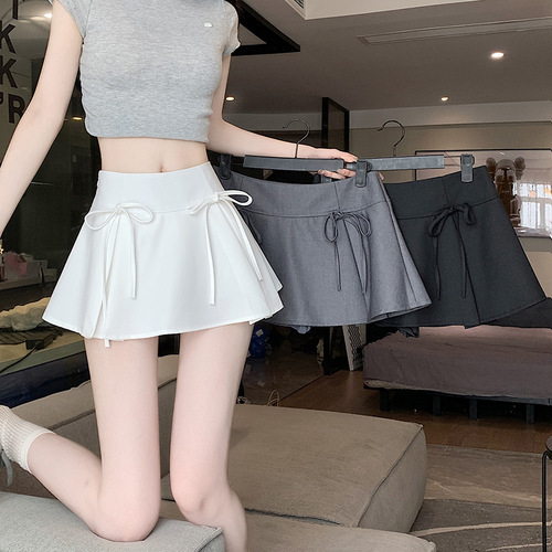 Butterfly knot suit skirt for women, spring and summer tie-up low-waist spicy girl retro college style anti-tease A-line short skirt Instagram