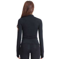 Nylon Sports Jacket Women's Winter Finger Zipper Long Sleeve Fitness Top Outdoor Training Running Yoga Wear
