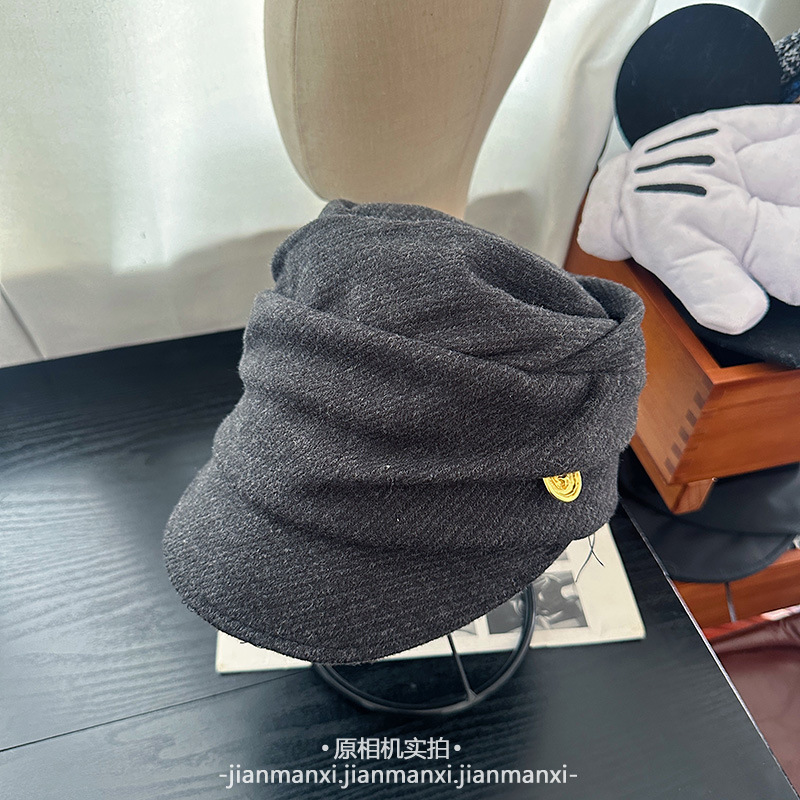 日系秋冬新款复古褶皱报童帽子女文艺休闲百搭显脸小平顶鸭舌帽潮|undefined