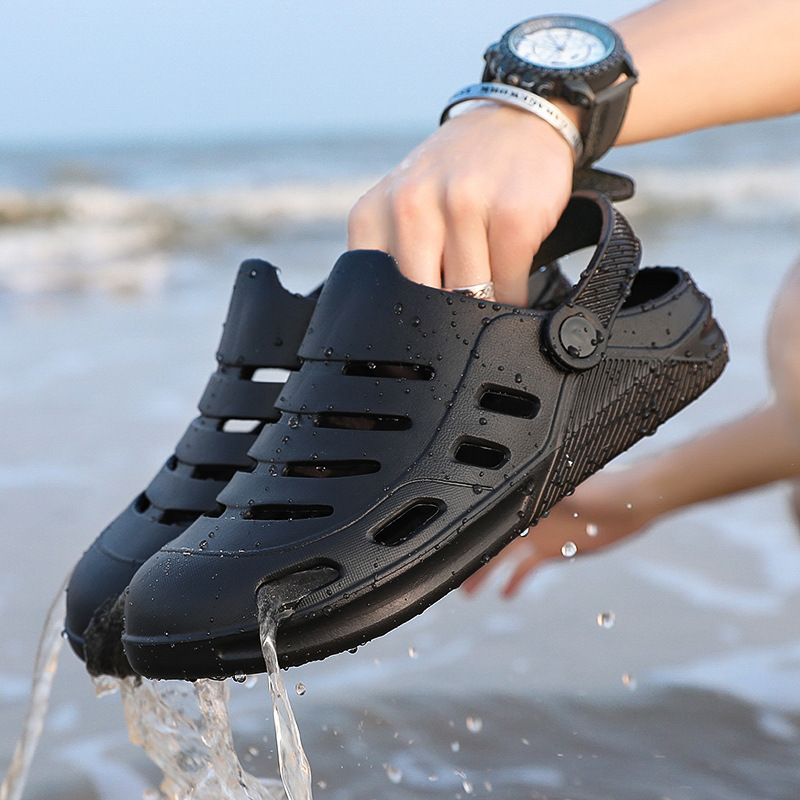 Men's Cave Shoes Summer Outer Wear Non-slip Thick Bottom Dual-purpose Baotou Seaside Beach Shoes Couple's Wading Sandals