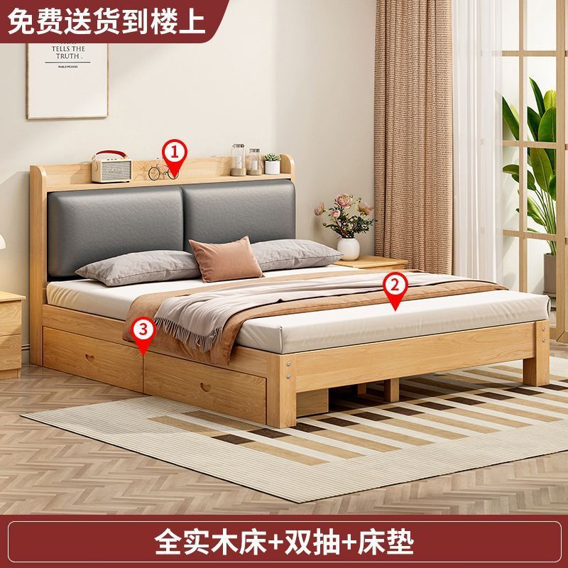 実木ベッド現代シンプル全実木1.2メートル1.5メートルシングルベッド家庭用ツインベッド小戸型賃貸ベッド