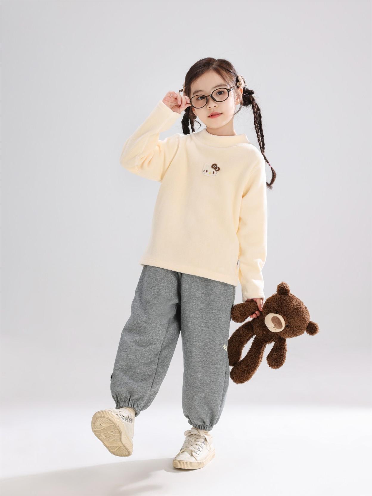 Camisas de base para niños otoño y invierno de vello sin hueso de dibujos animados, camisas para niños y niñas, cuello redondo grueso, ropa infantil de mangas largas