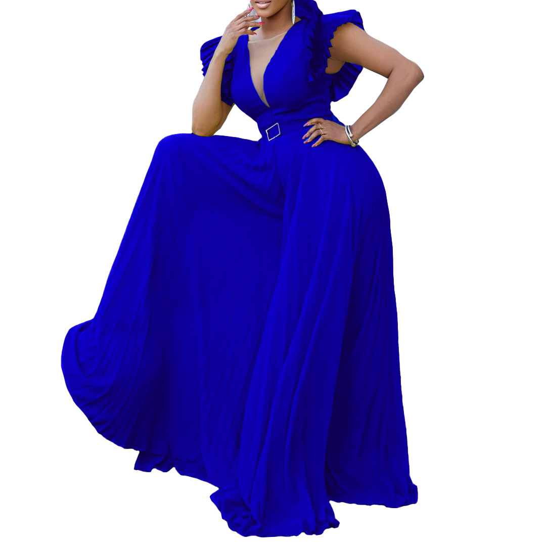 Women's Clothing sexy deep V pleated wide leg large size jumpsuit_voghion.com